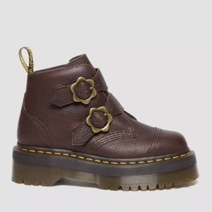 Brown Devon FLWR Doc Martens Platform Boots Leather flower buckles new